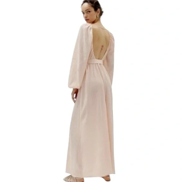 Reformation NWT Milana Blush Crepe Cotton Scoop Neck Long Sleeve Maxi Dress 8 - Picture 2 of 16